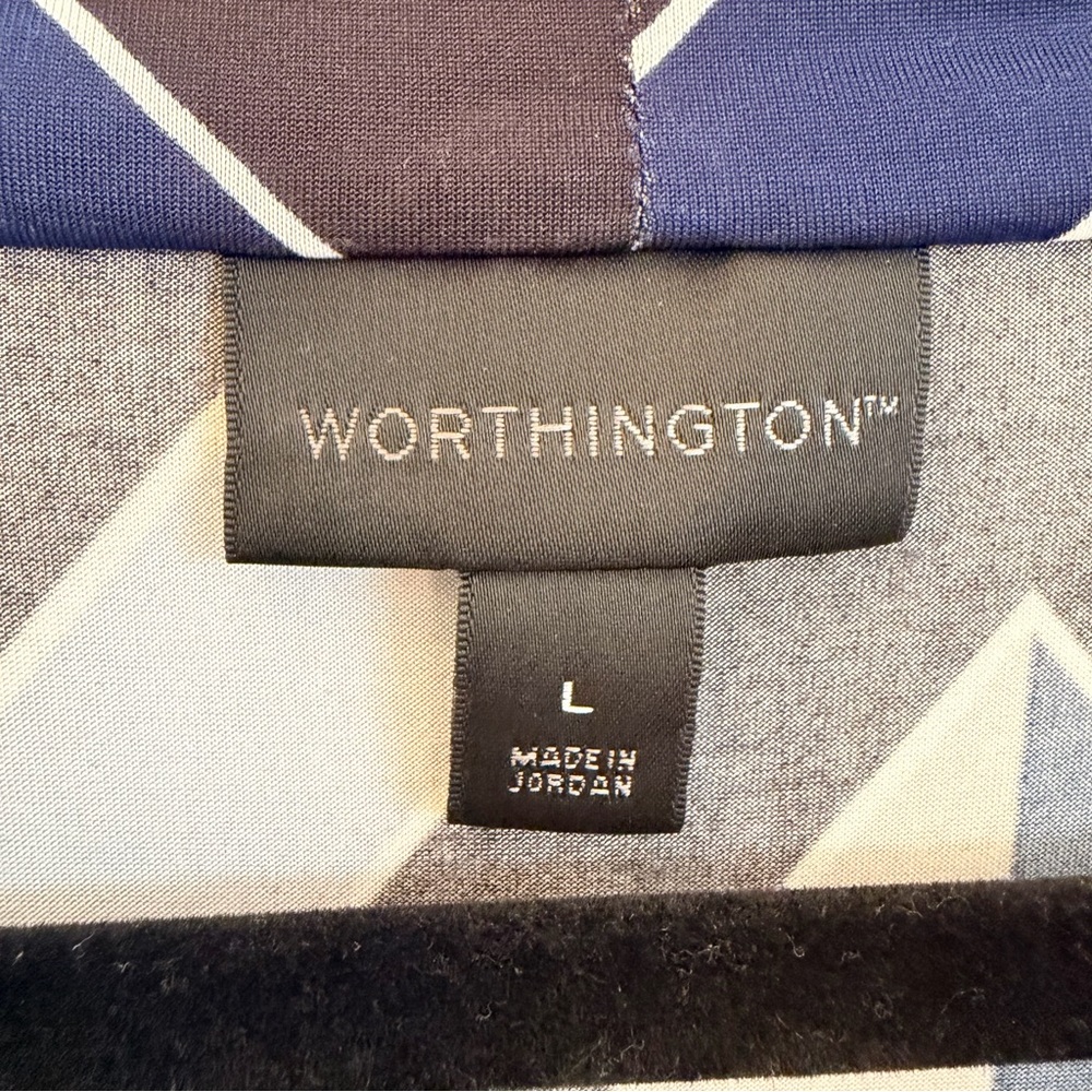 Worthington Navy, White & Royal Blue Striped Cowl Neck Sleeveless Top - Picture 3 of 4